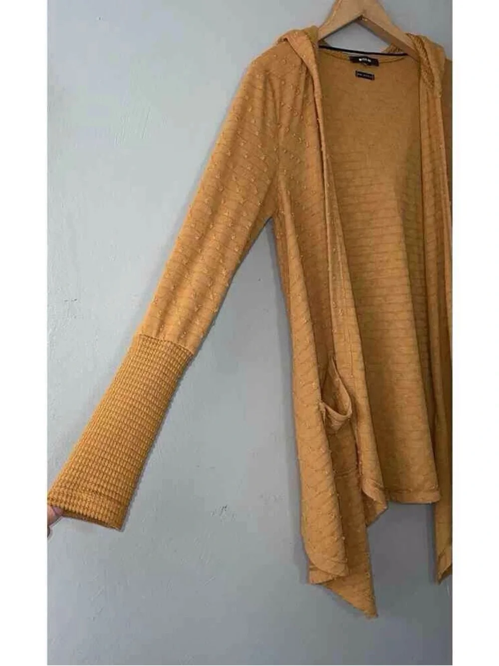 Miss Me Mustard Hooded Open-Front Drape Cardigan